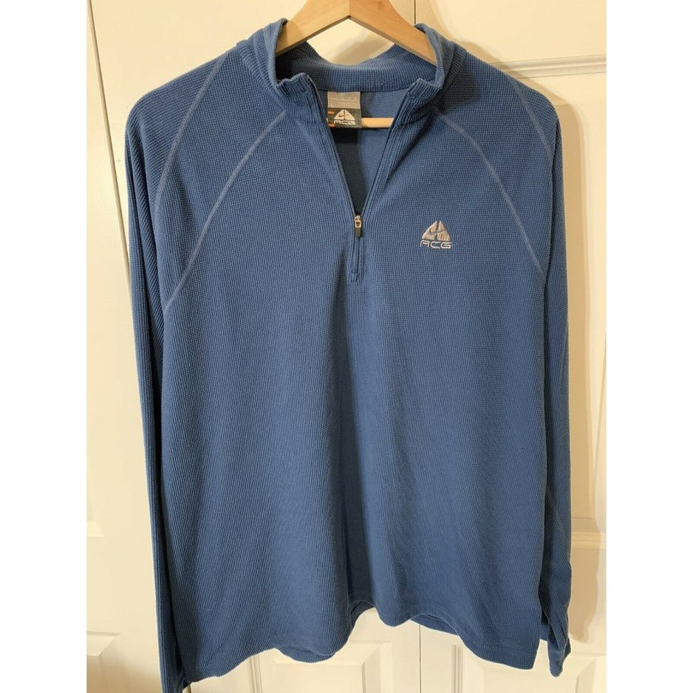 Nike ACG Vintage 1/4 Zip Men’s Sz L Fleece Pullover Blue Embroidered Logo‎
